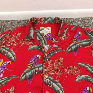 Vintage Paradise Found Shirt Hawaiian Parrots Magnum PI Camp Red Mens Large
